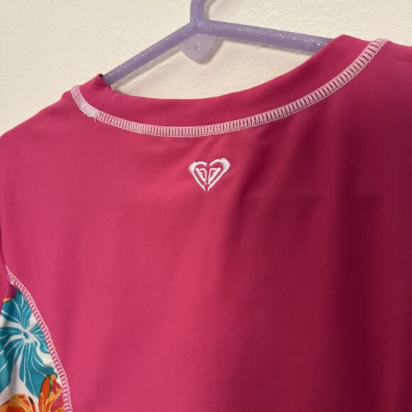 ROXY Girls Tropicool Floral Pink Swim Rashguard Top, Short Sleeve- Size 10 - Picture 8 of 8
